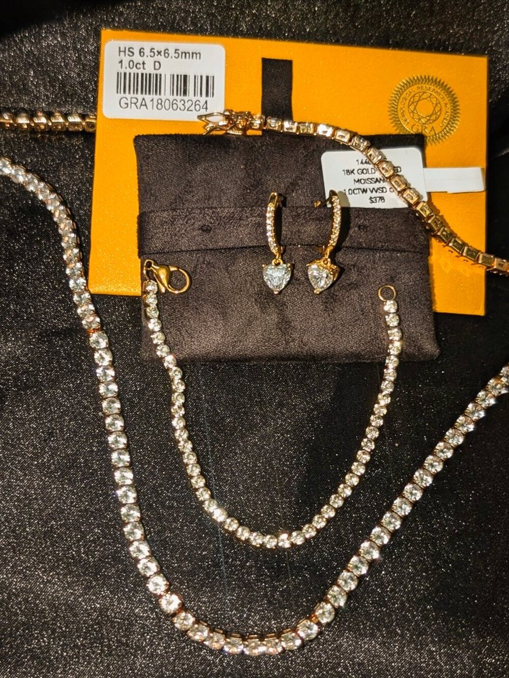 18k Gold VVSD 1ct heart shaped moissanite earring tennis necklace jewelry set